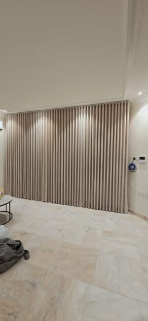 Fluted Wave Curtain Wall Panel - Natural Wood Tone