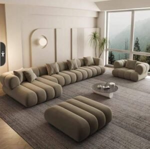 Beige Modular Sectional Sofa with Ottoman - Large Living Set