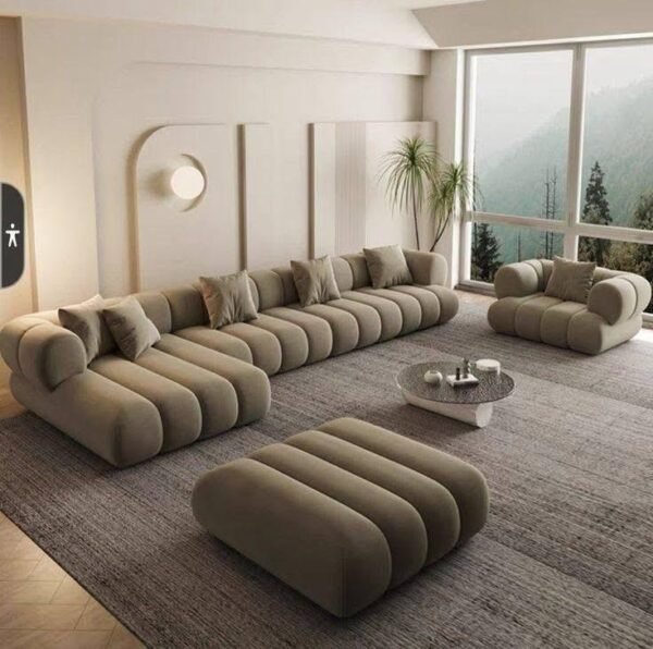 Beige Modular Sectional Sofa with Ottoman - Large Living Set