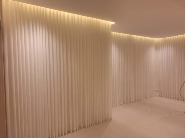 Cream Wave Curtains with Cove Ceiling Lighting