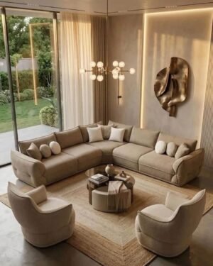 Beige Modern Sectional Sofa - Living Room Set