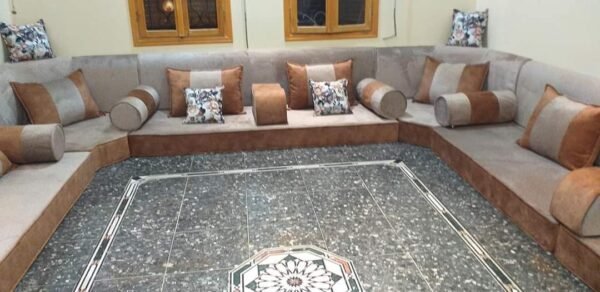 017-1.jpg Rust & Grey Majlis Floor Seating - Patterned Flooring