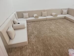 Cream U-Shaped Majlis Floor Seating - Spacious Room