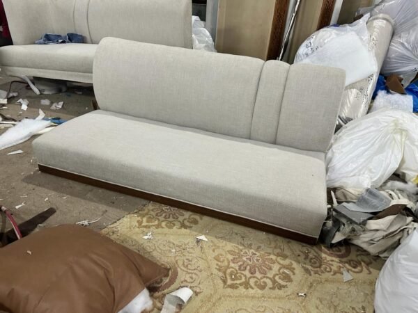 023-1.jpg Ivory Fabric 3-Seater Sofa - Wooden Trim