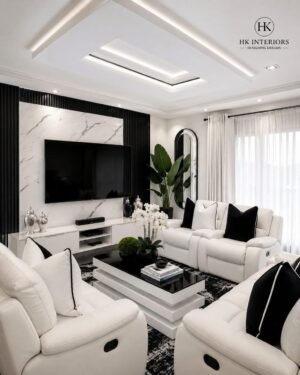 White Leather Sofa Set - Luxury Living Room