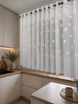 White Sheer Floral Curtain - Kitchen Window