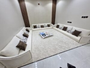 Cream U-Shaped Majlis Sofa with Accent Cushions