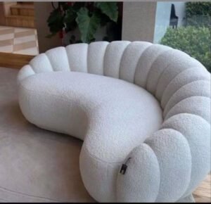 White Boucle Curved Sofa - Sculptural Design