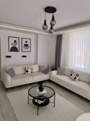 Grey Living Room Sofa Set with Round Coffee Table