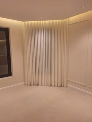 Beige Wave Curtains - Corner Room with Cove Lighting
