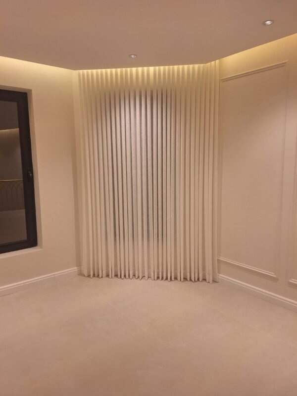 050-1.jpg Beige Wave Curtains - Corner Room with Cove Lighting