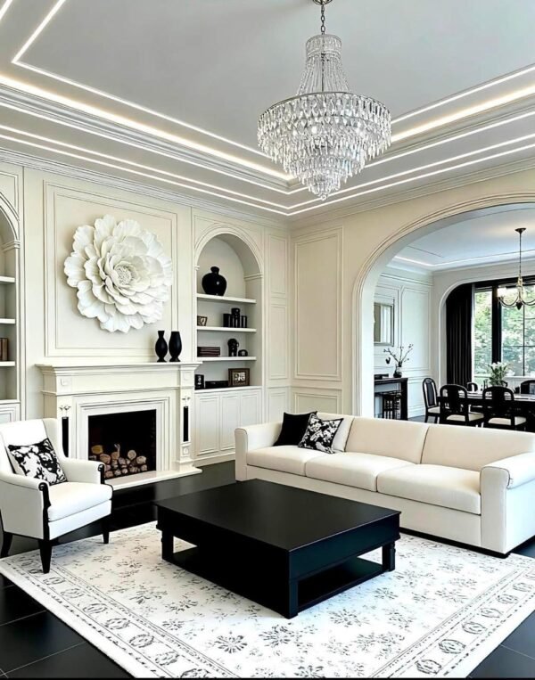 Cream Classic Sofa Set - Fireplace Living Room