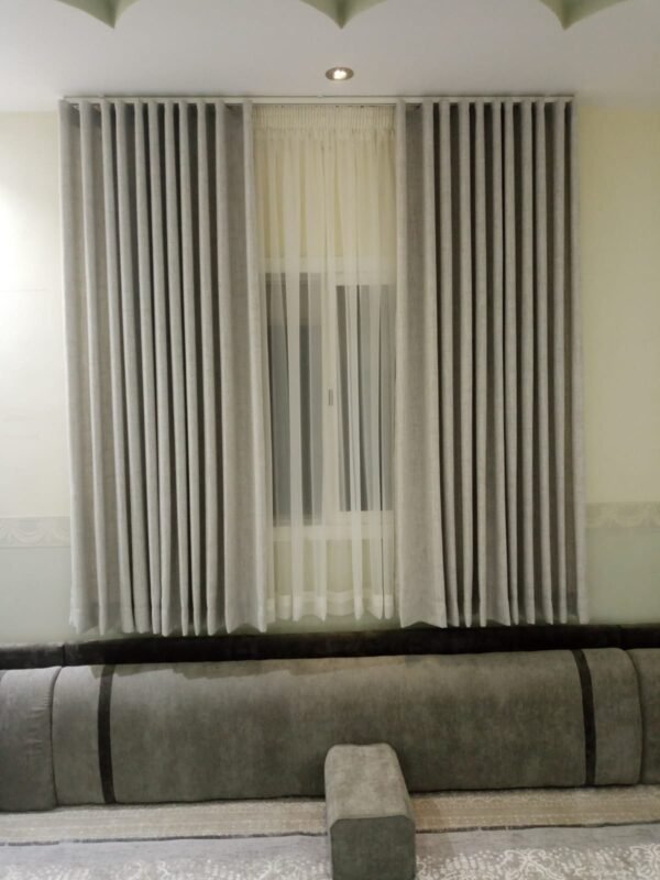 Grey Wave Curtains with Olive Daybed Seating