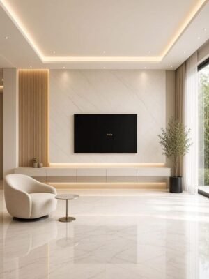Cream Accent Chair - Modern TV Wall Living Room