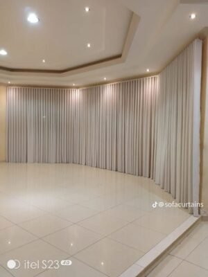 Beige Wave Curtains - Curved Room Installation