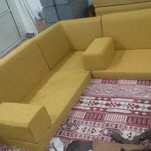 Mustard Yellow Corner Sofa with Patterned Rug