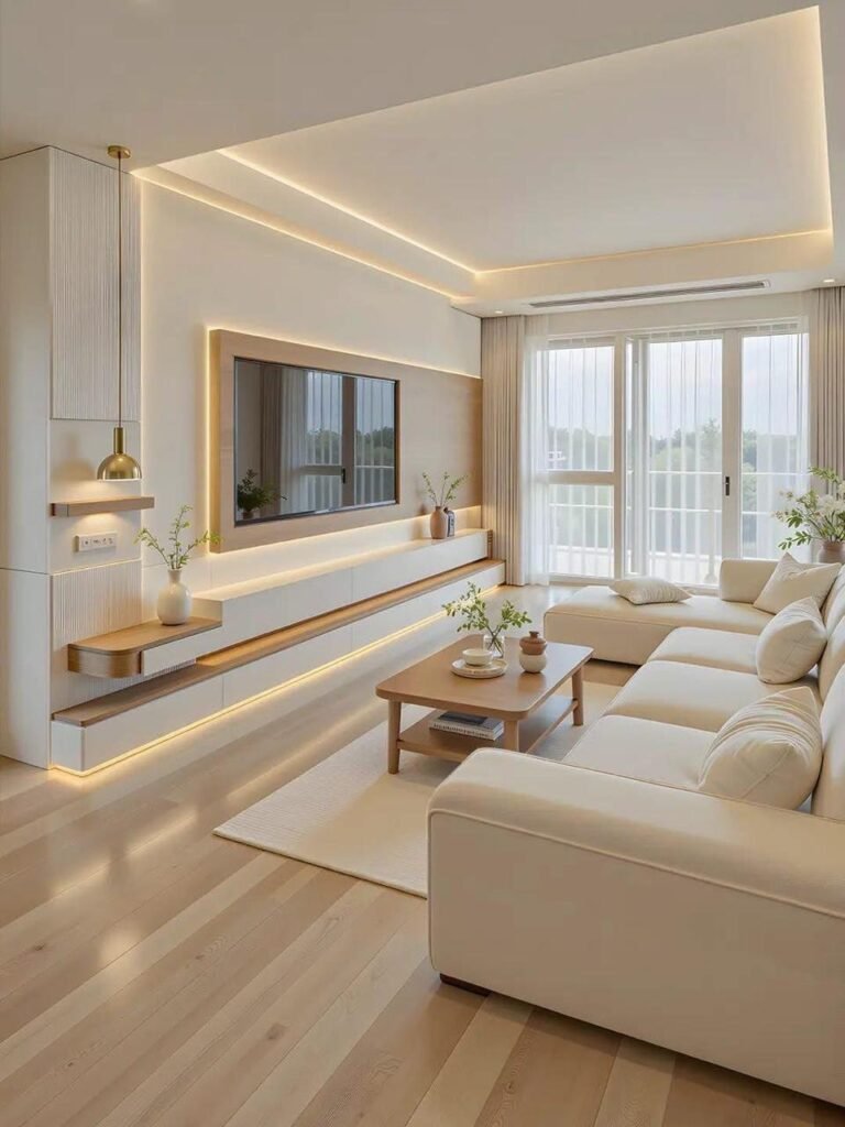 Cream Sofa Set – Modern Apartment Living Room